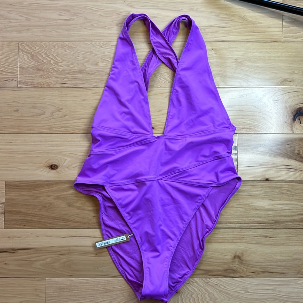 NWT SKIMS Violet Recycled Plunge Cut Out Monokini | Size XL